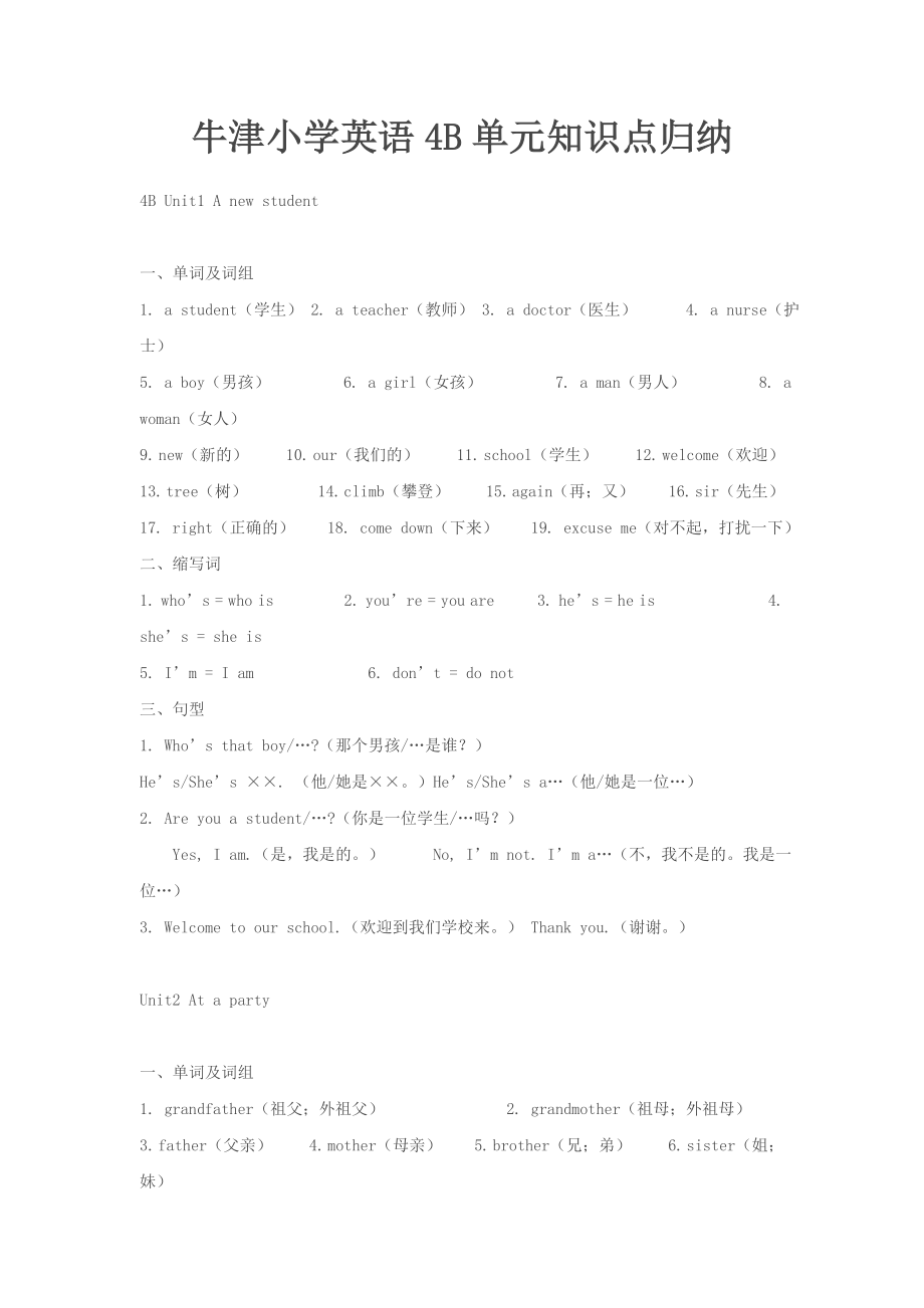 四年级上海牛津英语每单元知识点汇总_第1页