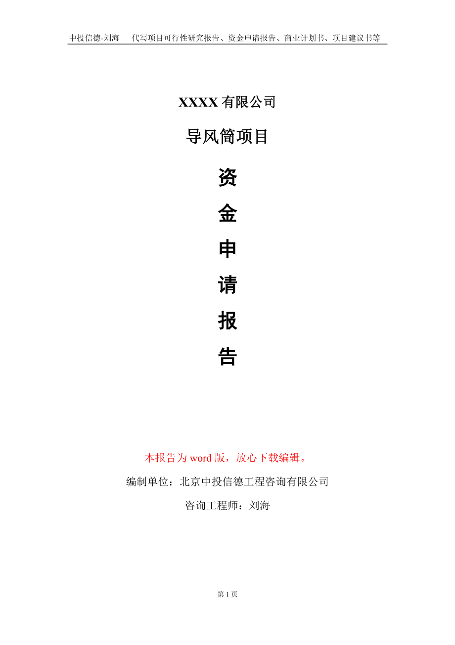 导风筒项目资金申请报告写作模板+定制代写_第1页