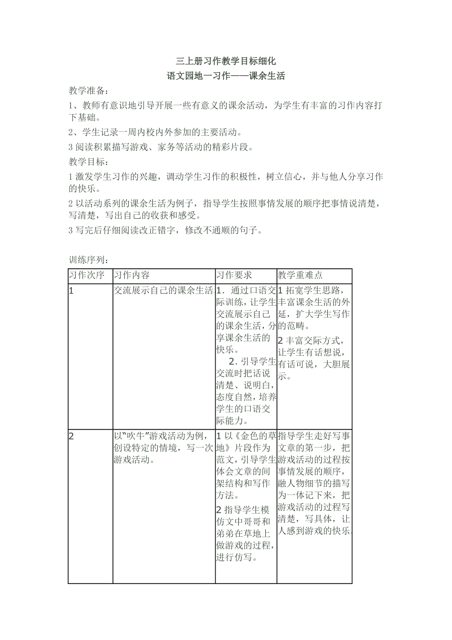 三年级语文上册习作教学目标细化及训练_第1页