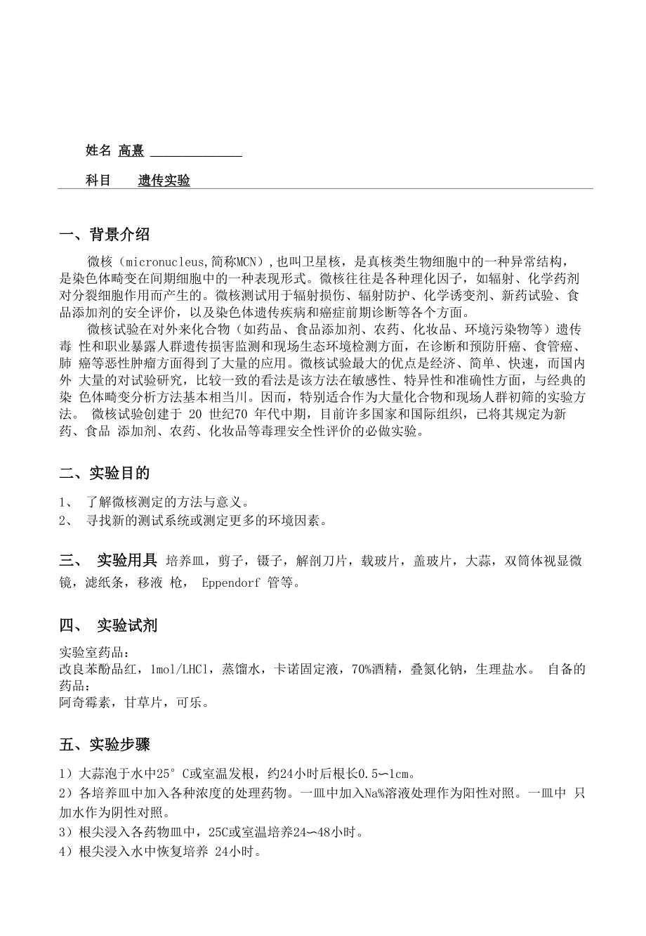 各种药品试剂对大蒜根尖的微核实验_第1页