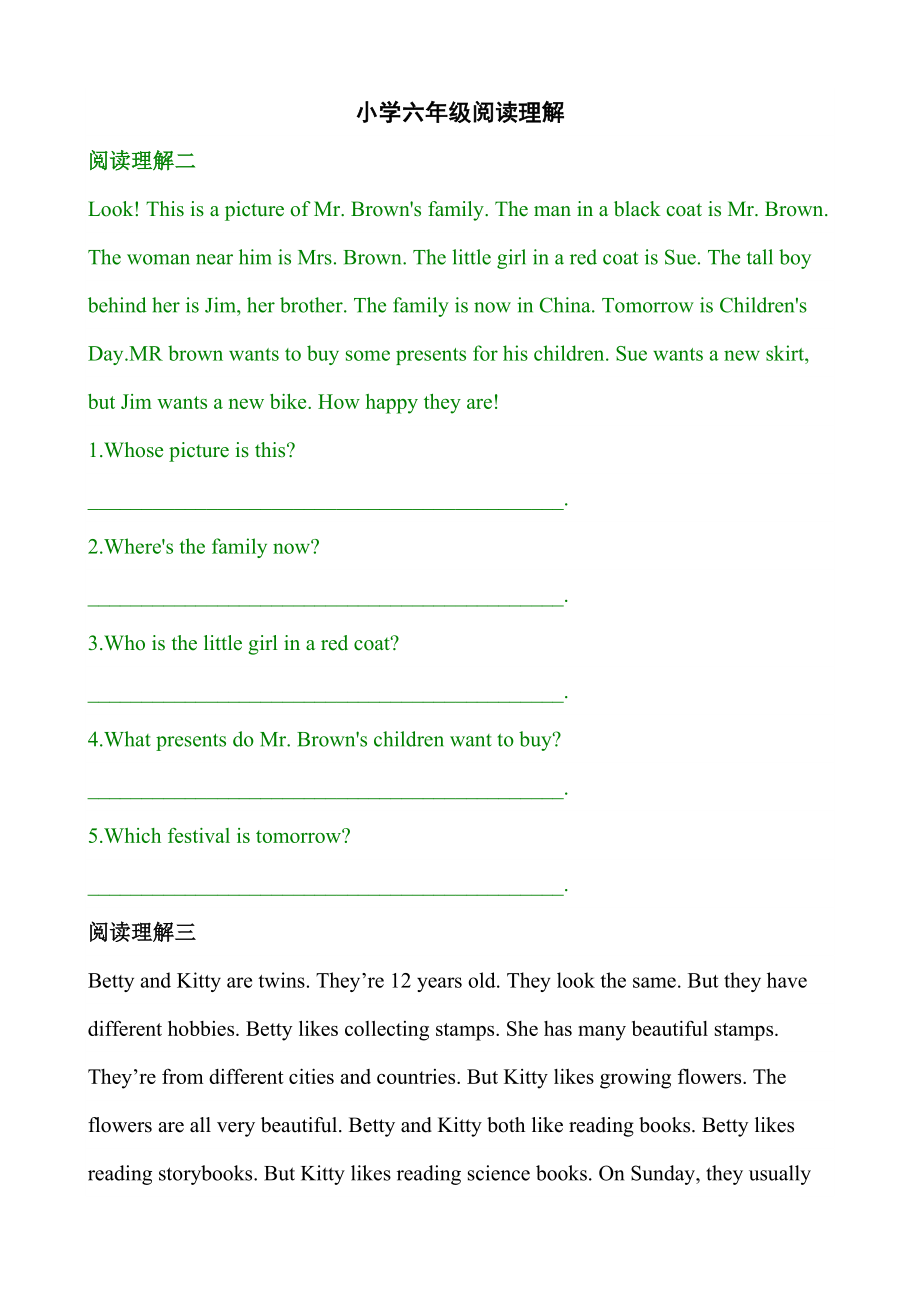 小学英语六年级阅读理解任务型_第1页