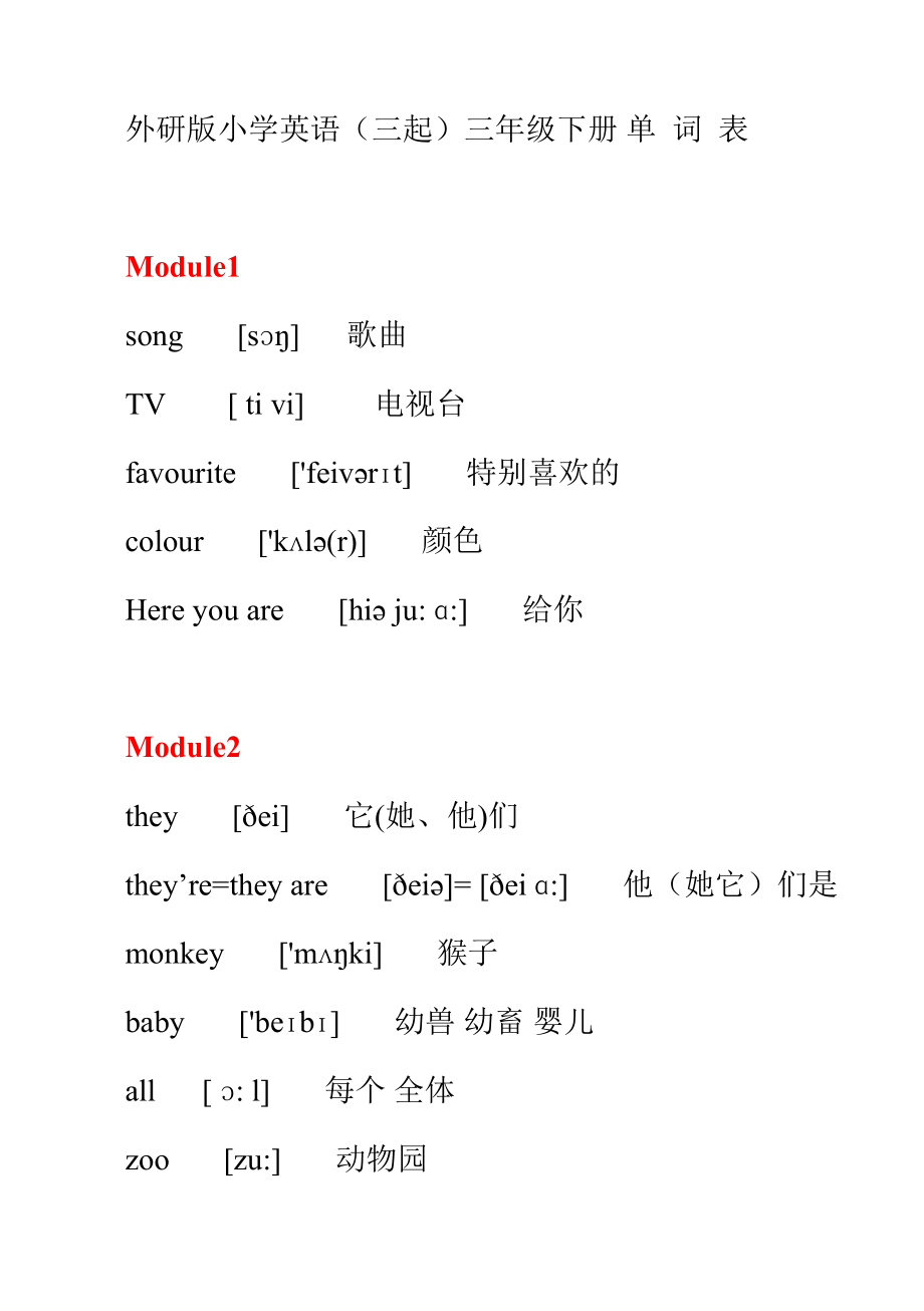 三年级英语下册单词表(带音标)_第1页
