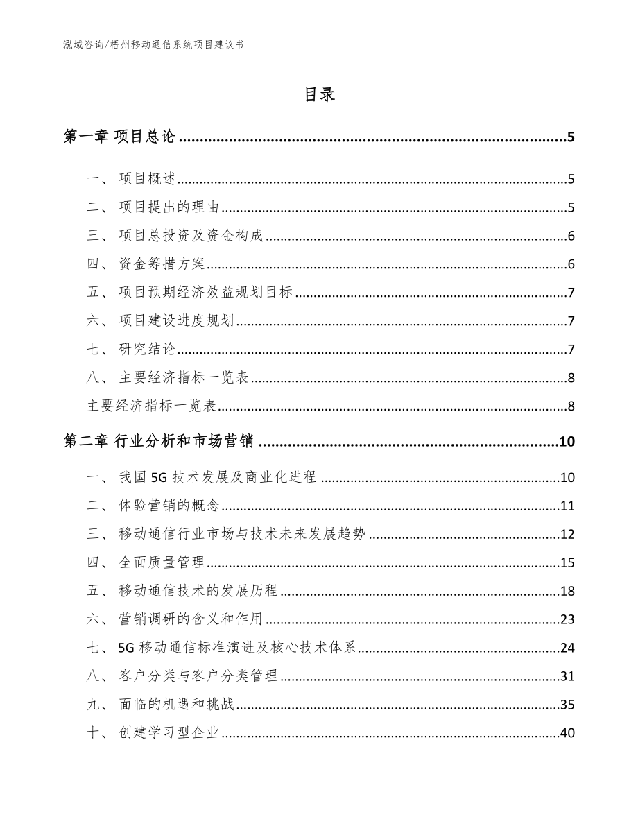 梧州移动通信系统项目建议书（模板范文）_第1页