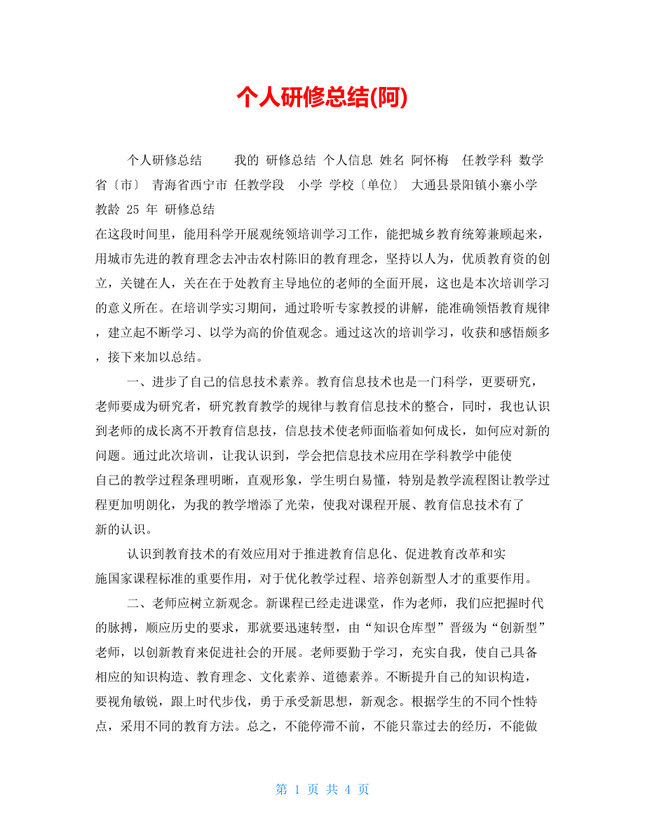 个人研修总结(阿)_第1页