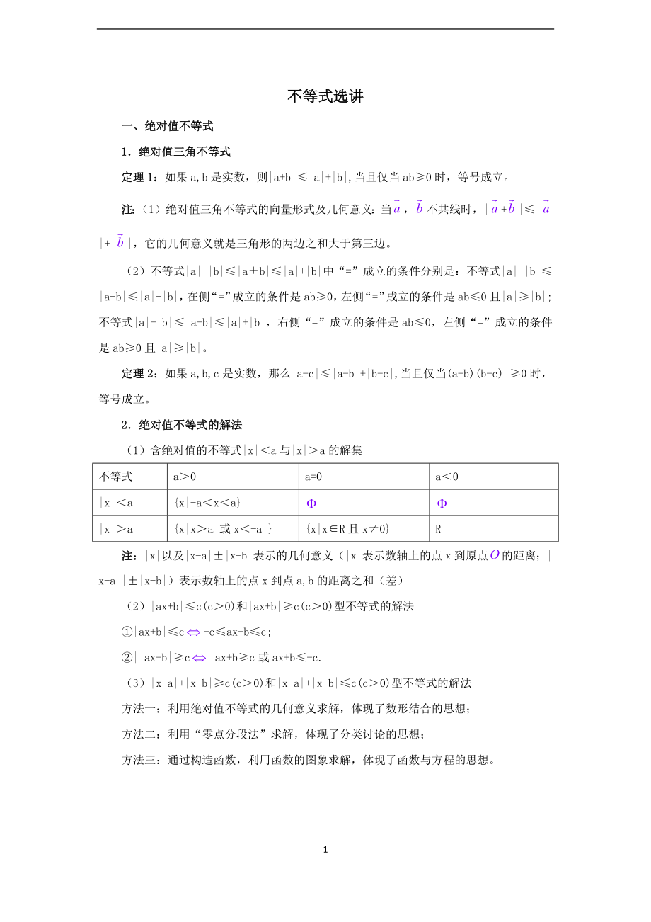 高三数学不等式选讲 知识点和练习_第1页