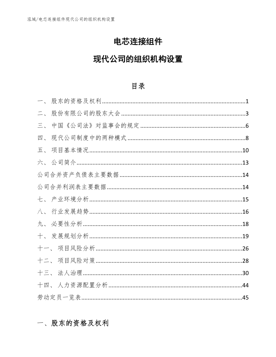 电芯连接组件现代公司的组织机构设置_第1页