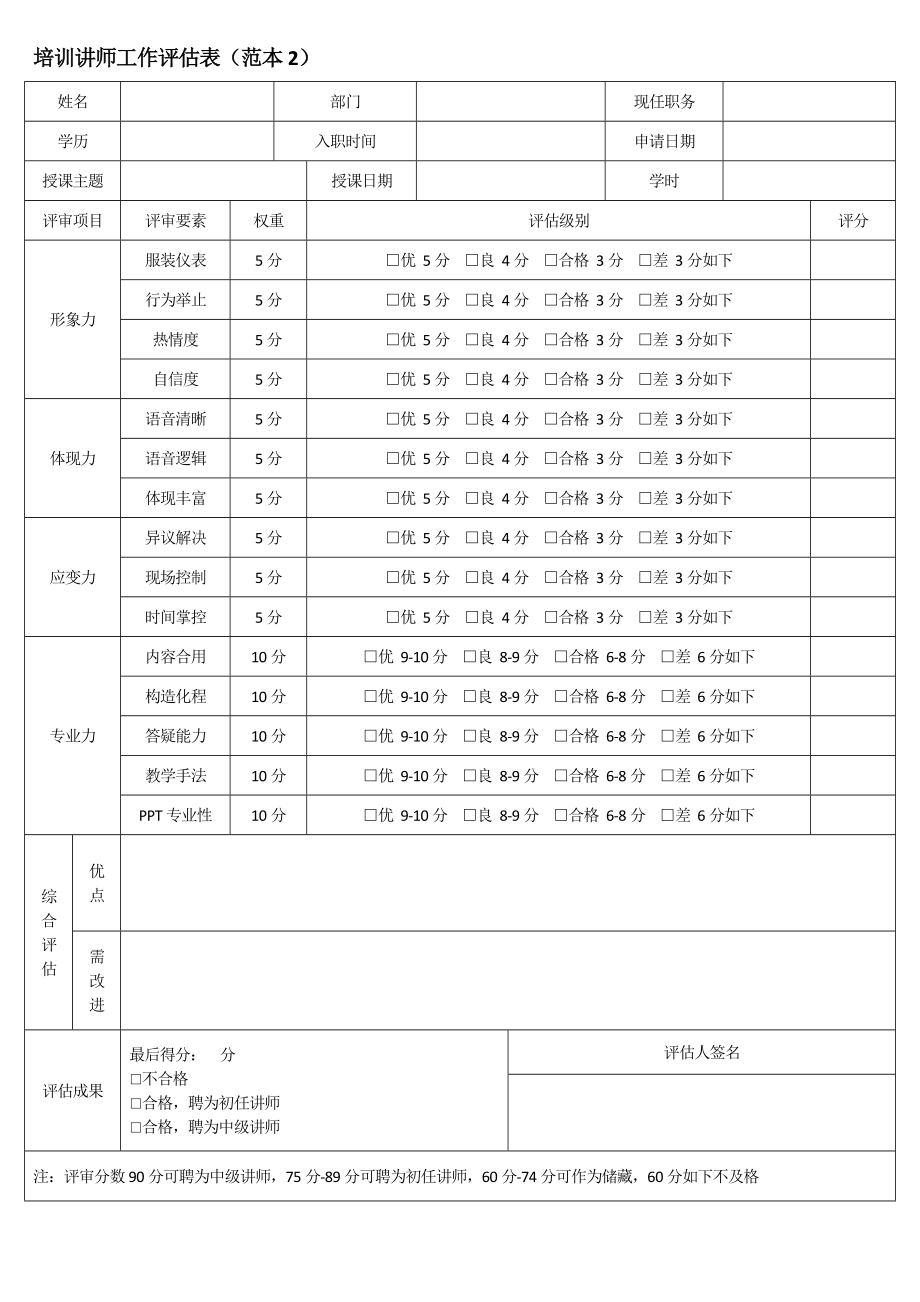 培训讲师工作评估表_第1页