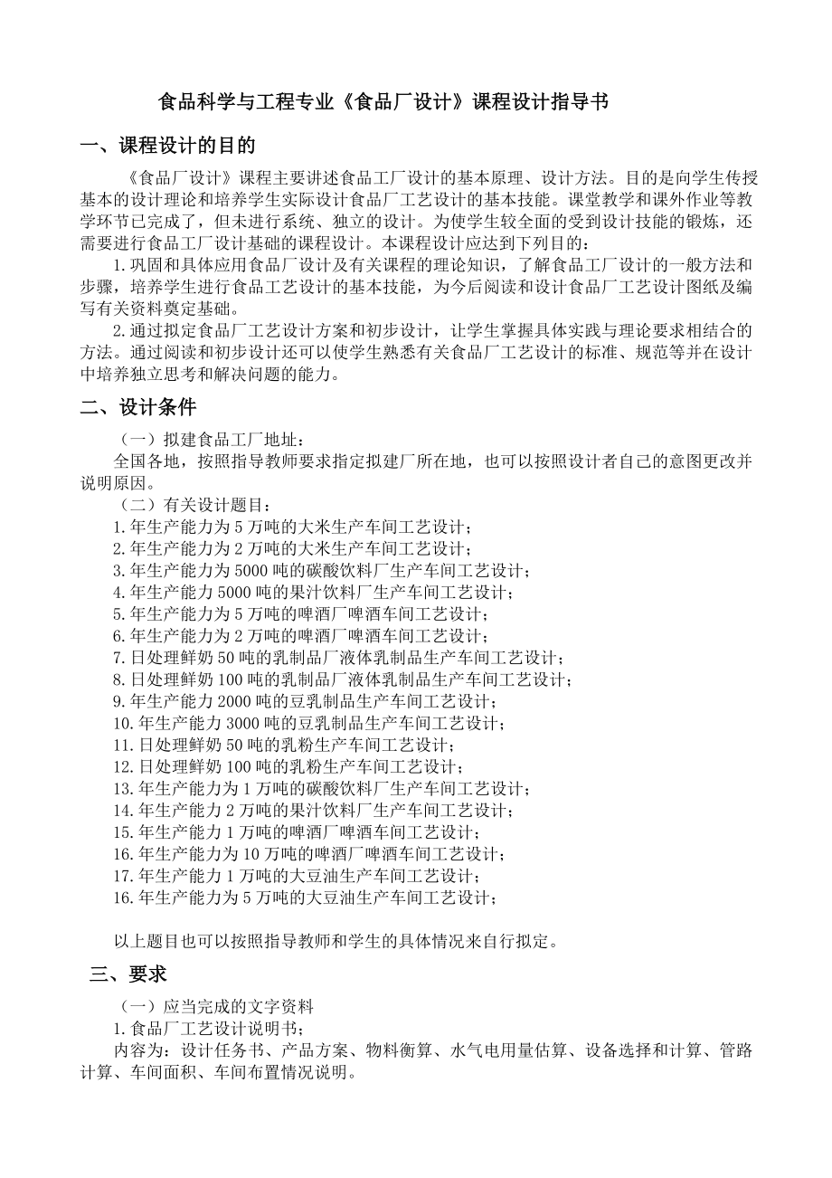 食品厂设计课程设计指导书_第1页