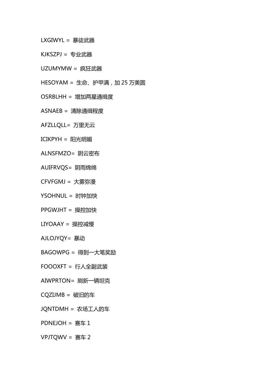 侠盗猎车圣安地列斯代码大全_第1页