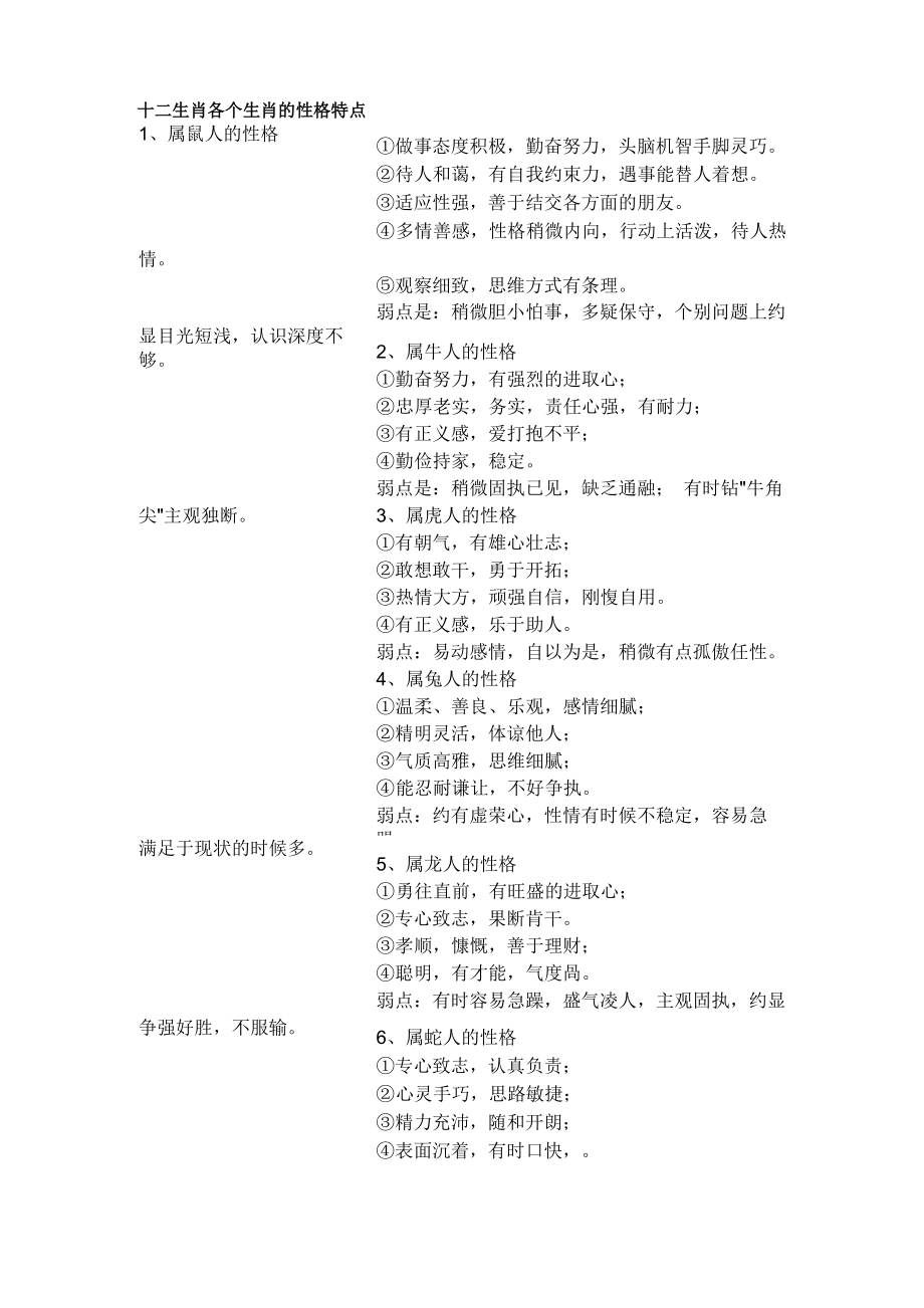十二生肖各个生肖的性格特点_第1页