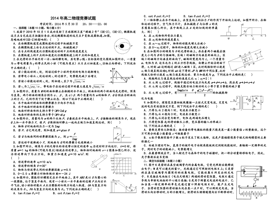 2014年高二物理竞赛试题_第1页