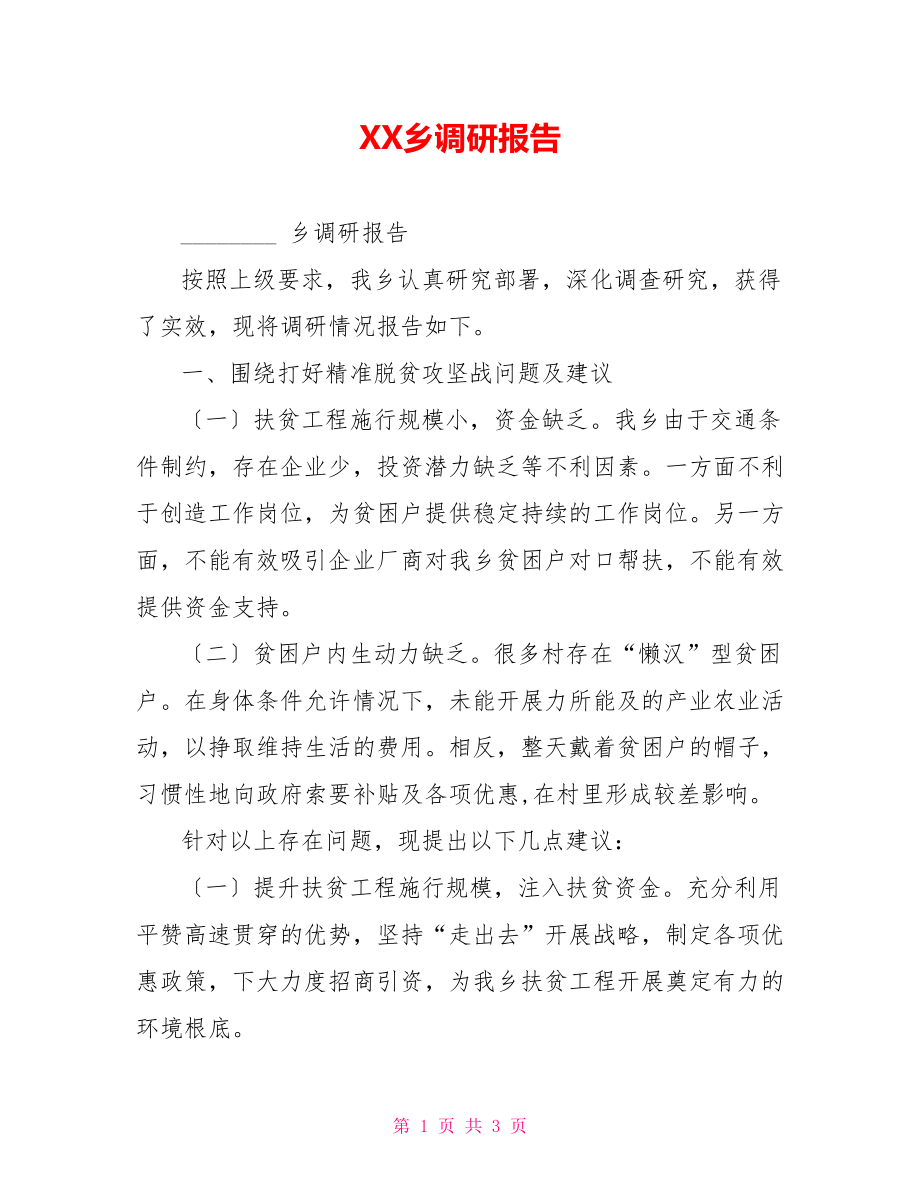 XX乡调研报告_第1页