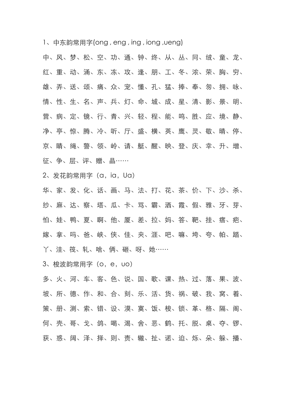 汉字押韵常用字表_第1页