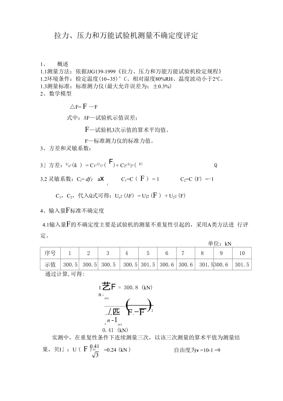 拉压万能试验机测量不确定度评定方法_第1页