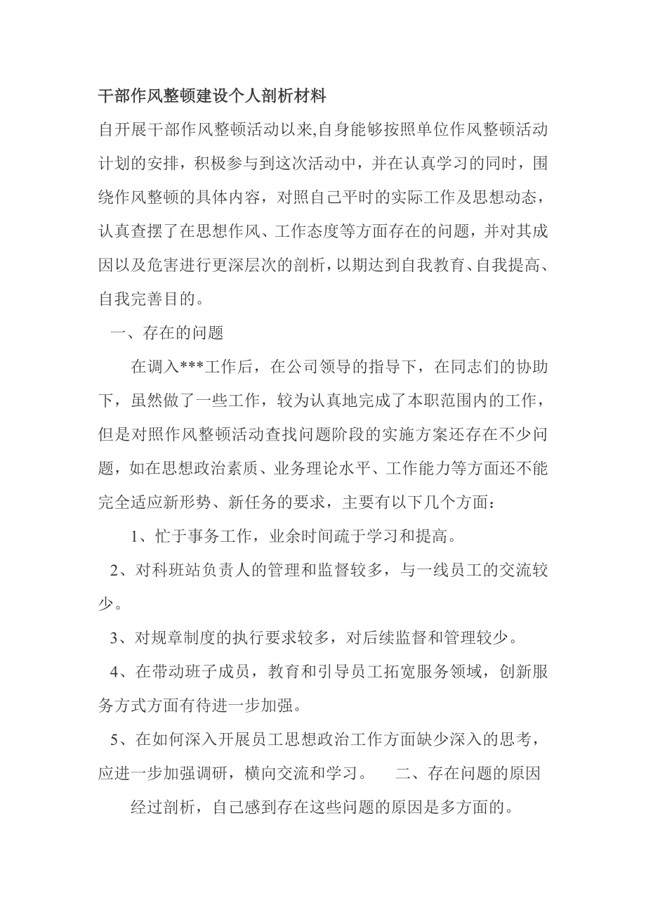 工作总结干部作风整顿建设个人剖析材料_第1页