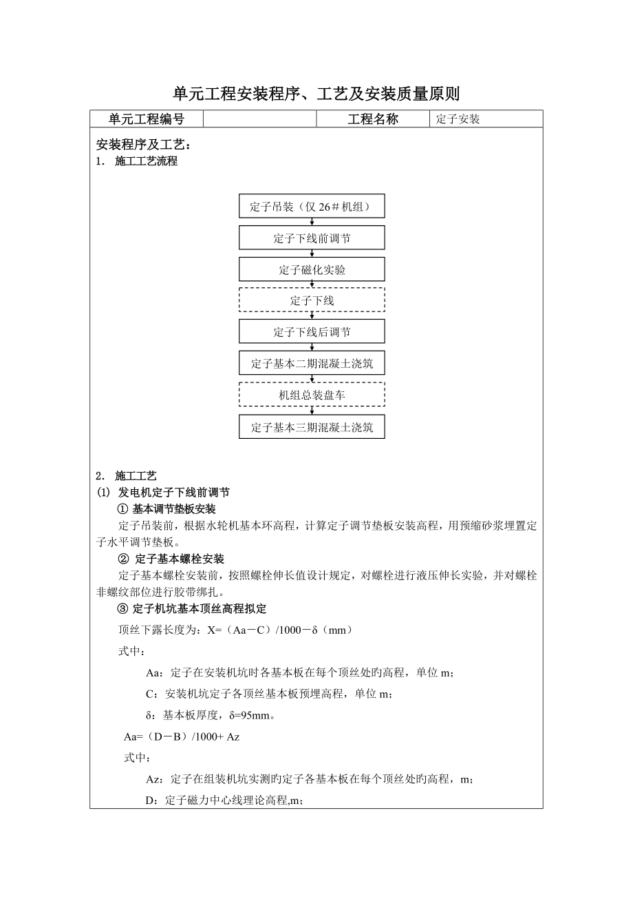 长江三峡右岸电站哈电标准工艺卡定子安装样本_第1页