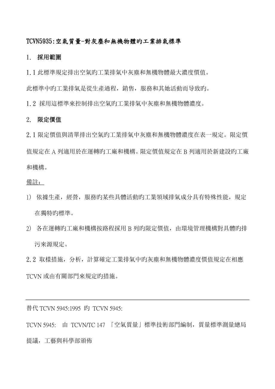 越南环保质量重点标准_第1页