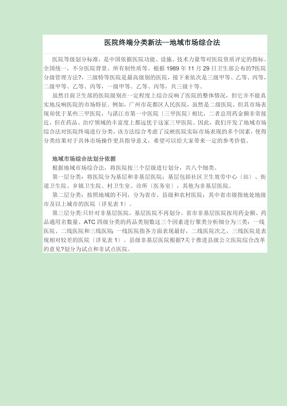 医院终端分类新法--地域市场综合法_第1页