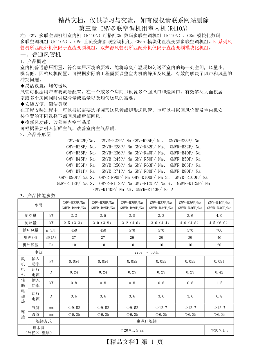 格力GMV多联空调机组室内机(R410A)_第1页