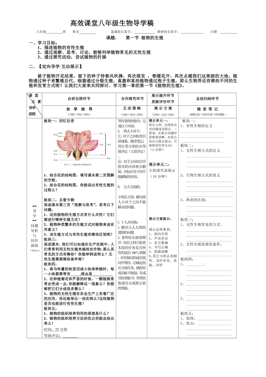 高效课堂八年级生物导学稿植物的生殖_第1页