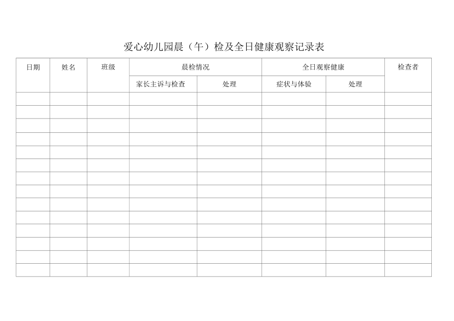 幼儿园晨午检及全日健康观察记录表_第1页