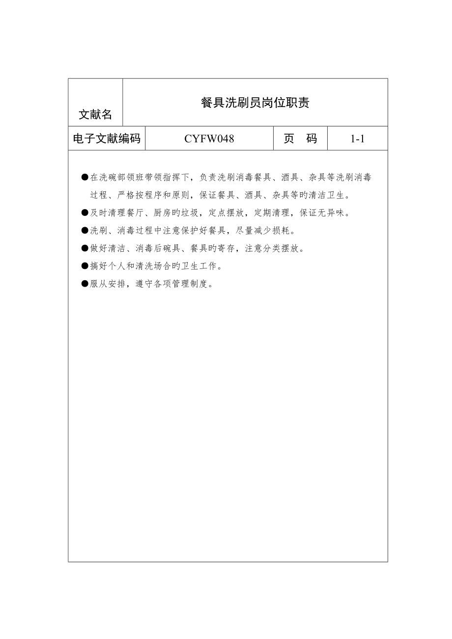 餐具洗刷员岗位专项说明书_第1页