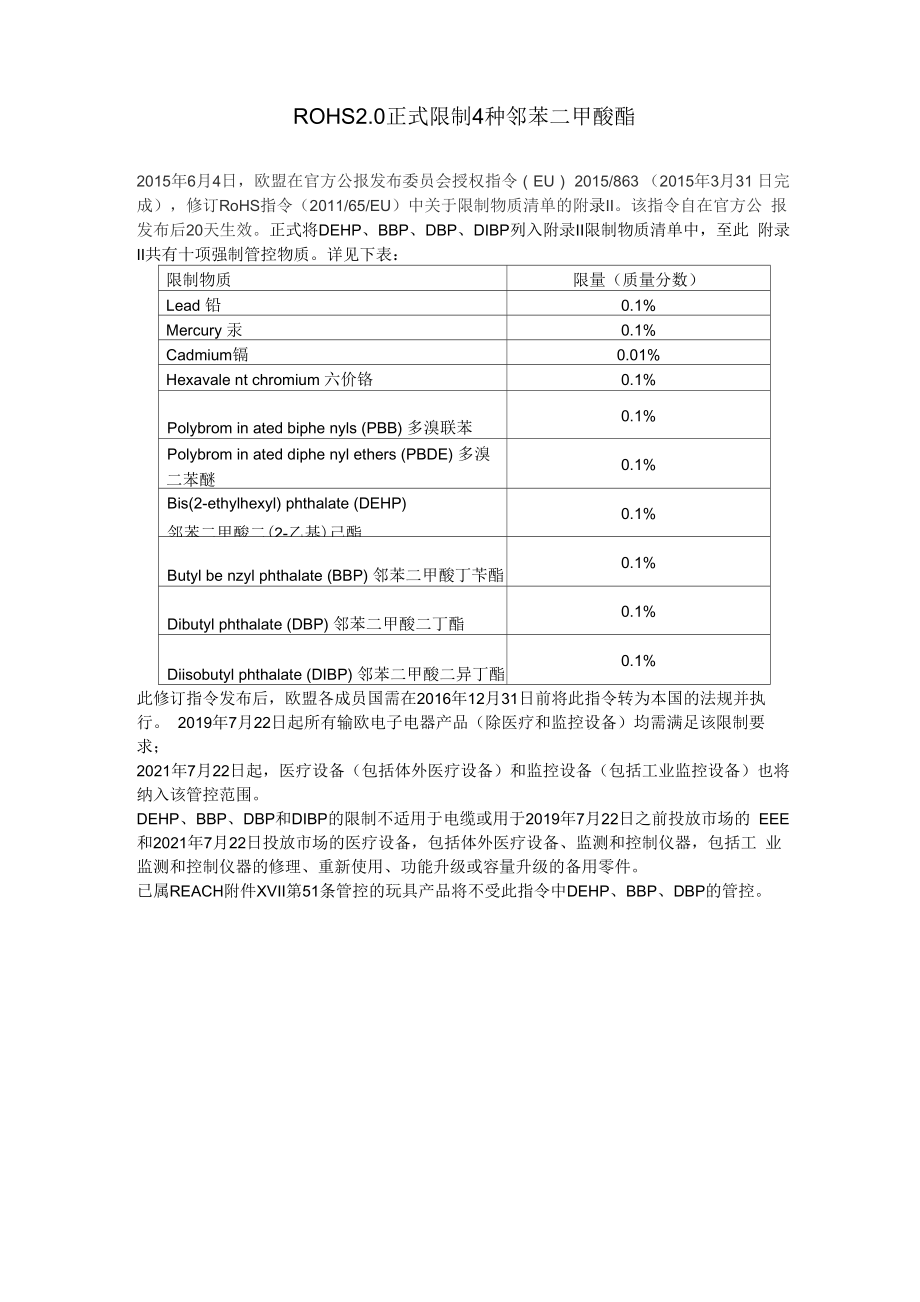 RoHS20正式限制4种邻苯二甲酸酯_第1页