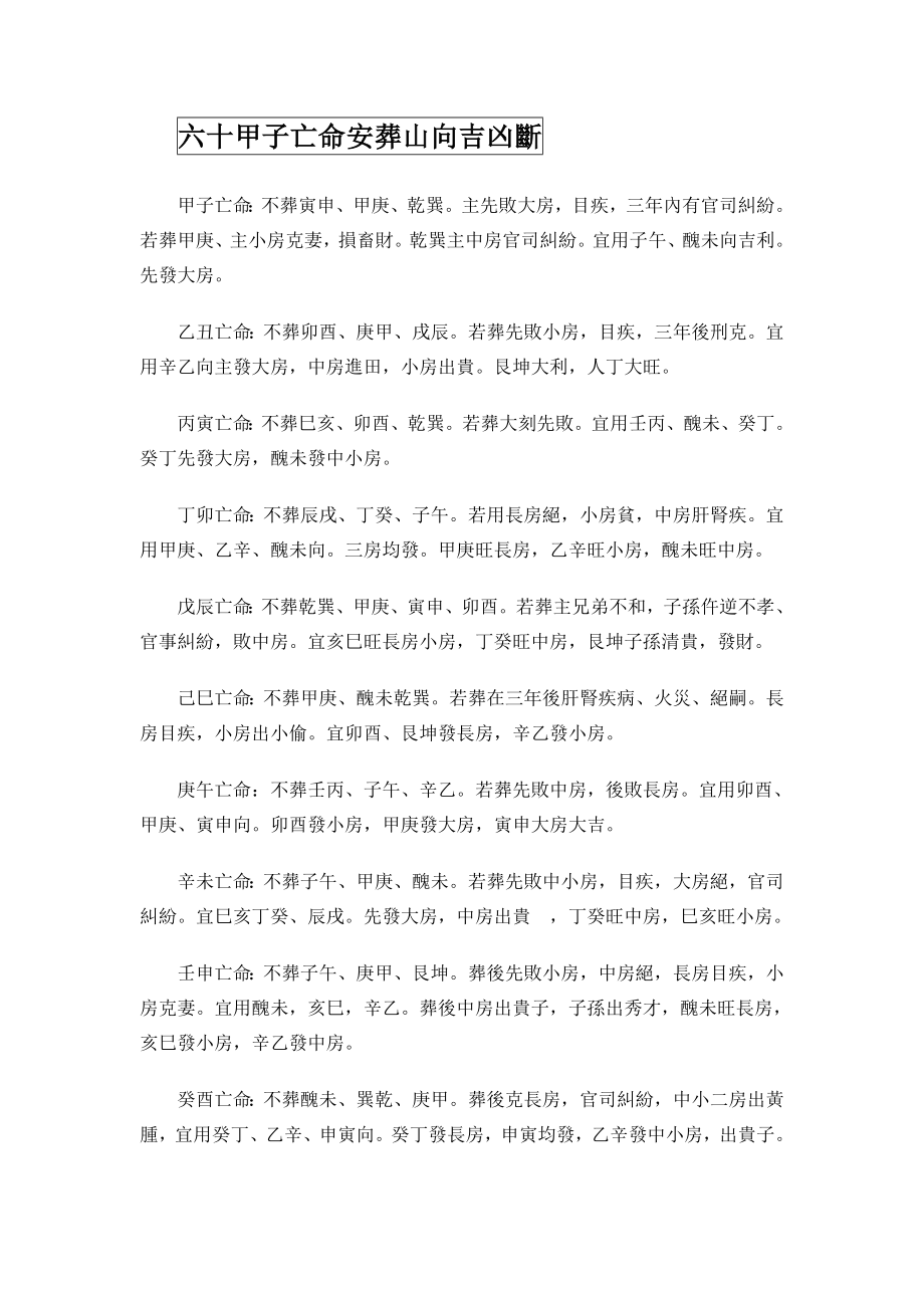 六十甲子亡命安葬山向吉凶断_第1页