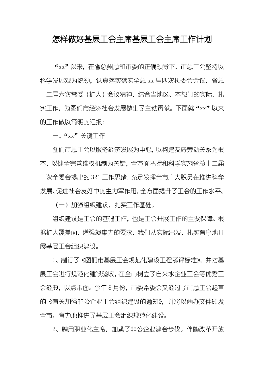 怎样做好基层工会主席基层工会主席工作计划_第1页