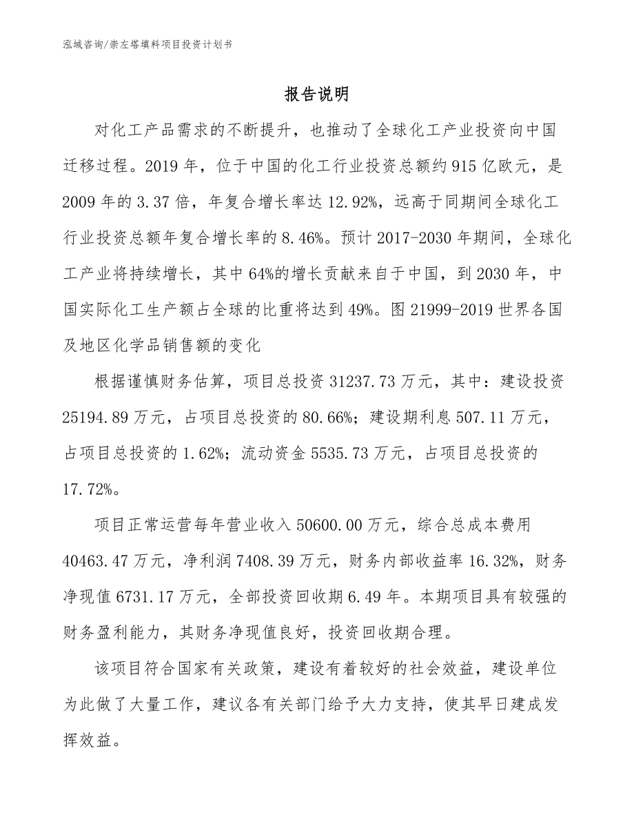 崇左塔填料项目投资计划书【参考范文】_第1页