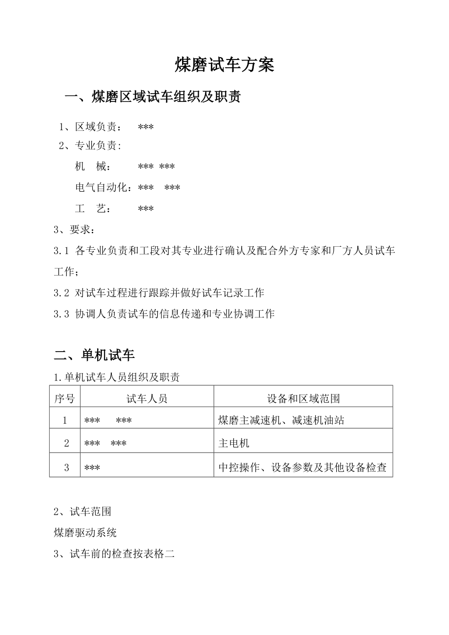 煤磨主减速机试车方案_第1页
