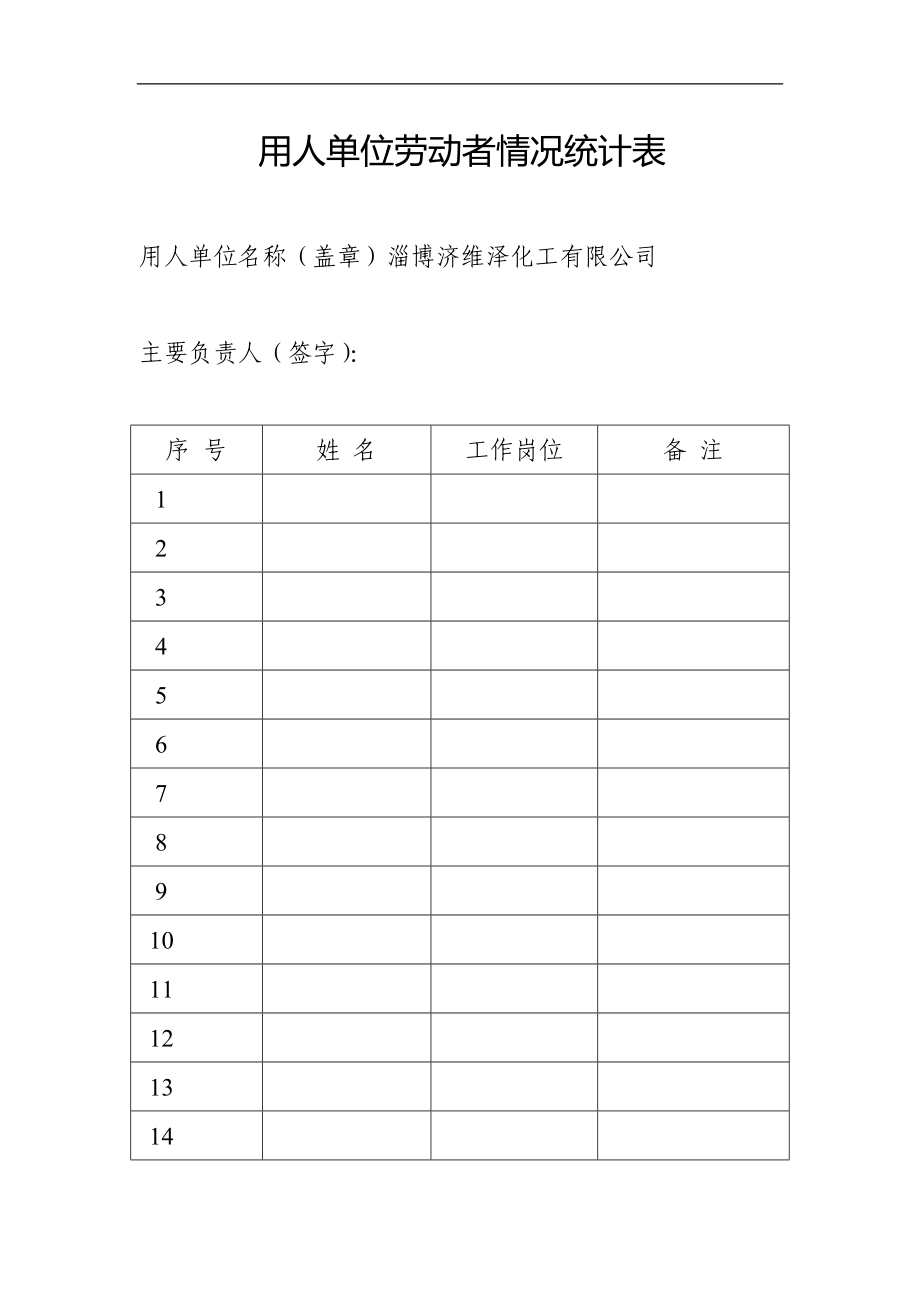 化工用人单位劳动者统计表_第1页