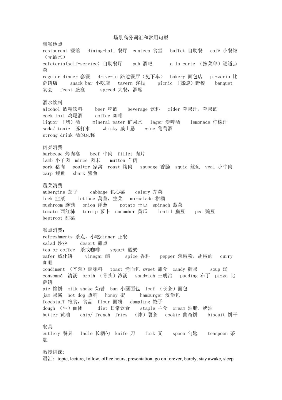听力场景高分词汇和常用句型_第1页