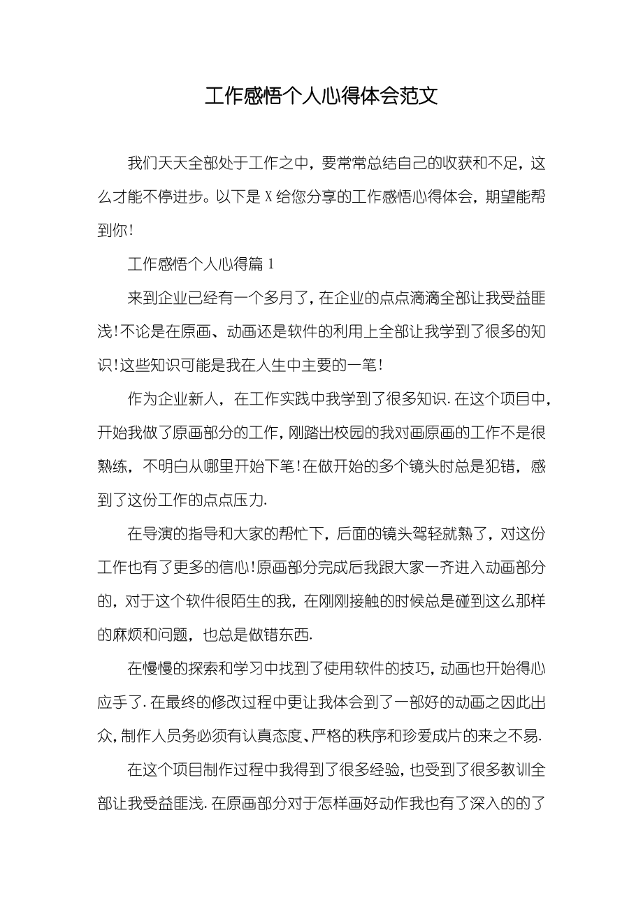 工作感悟个人心得体会范文_第1页