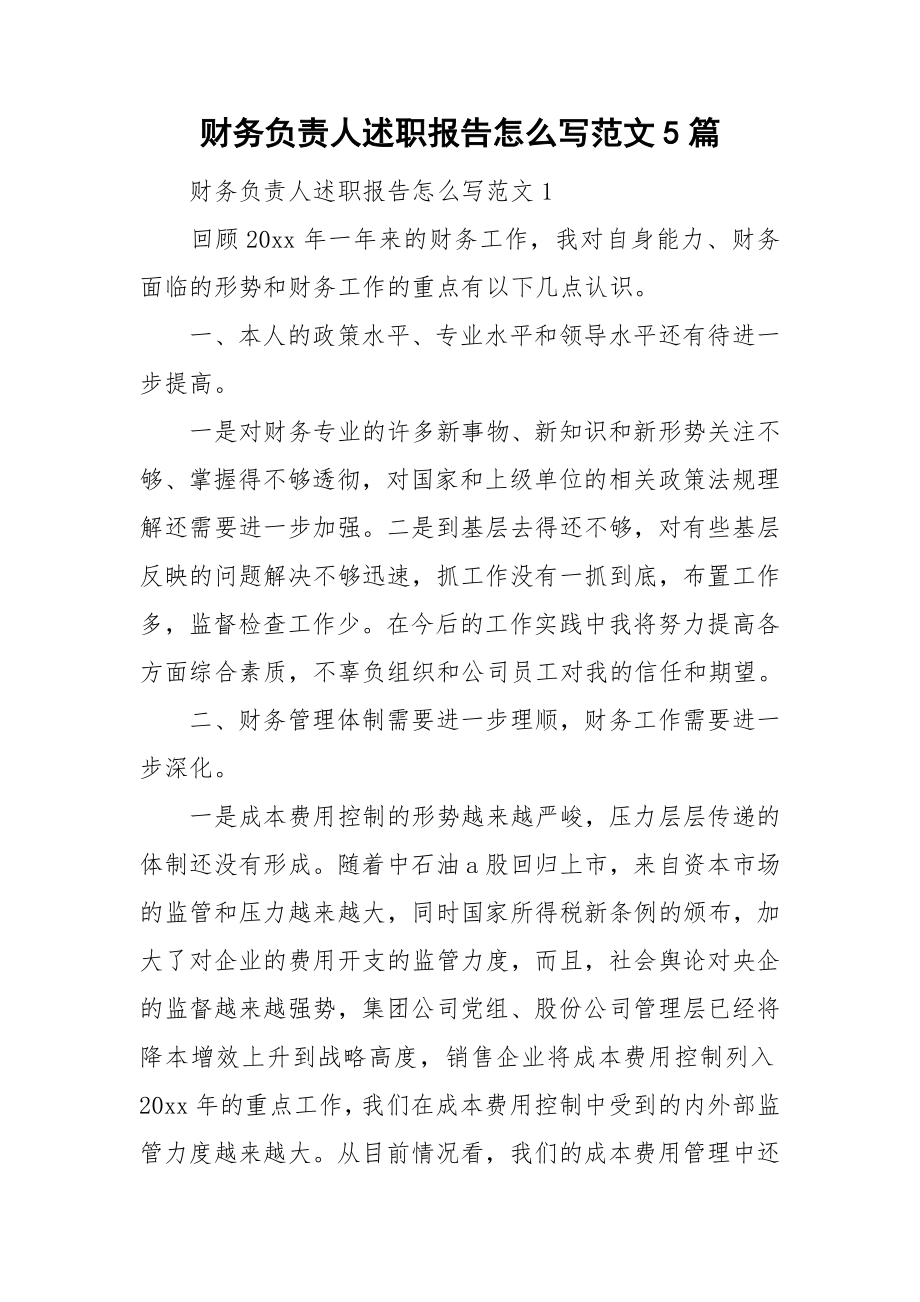 财务负责人述职报告怎么写范文5篇_第1页