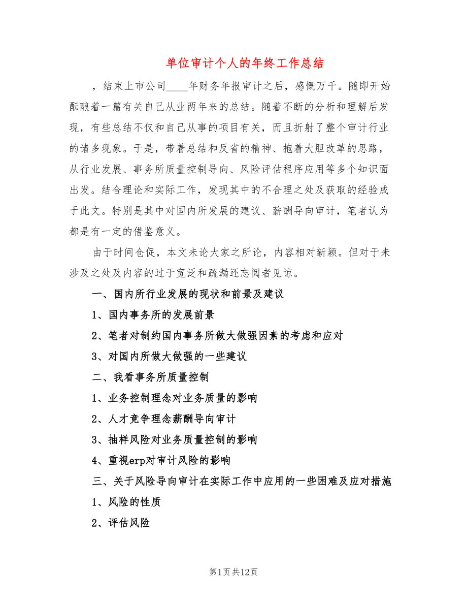 单位审计个人的年终工作总结_第1页