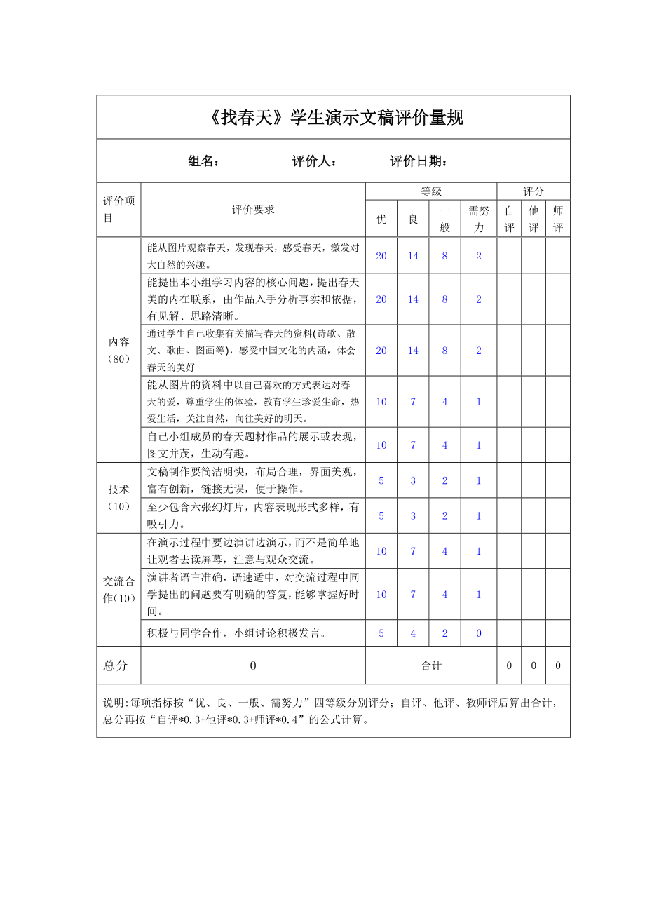 学生演示文稿评价量规_找春天_第1页