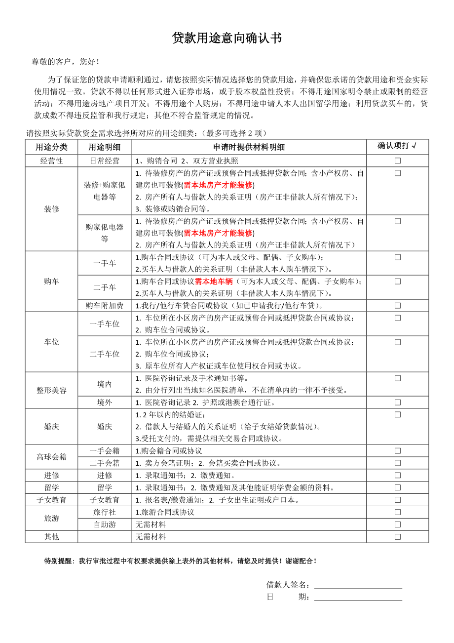 贷款资金用途意向确认书[1]_第1页