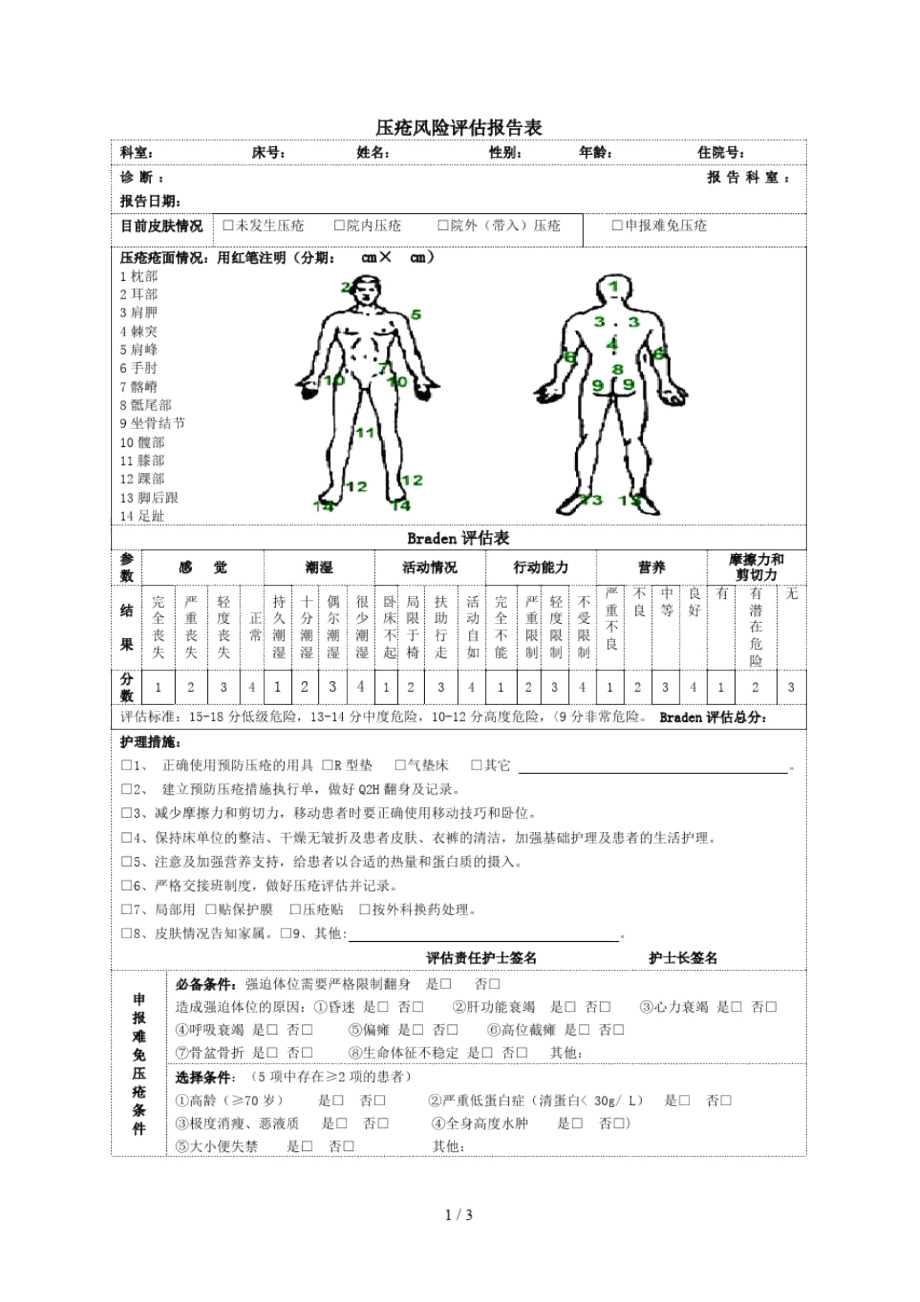 高危压疮风险评估表_第1页