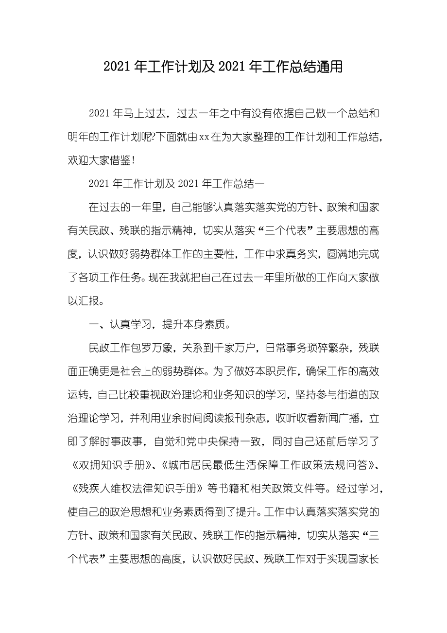 工作计划及工作总结通用_第1页