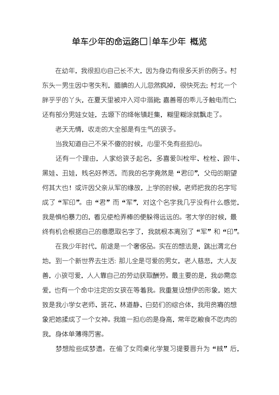 单车少年的命运路口-单车少年 概览_第1页