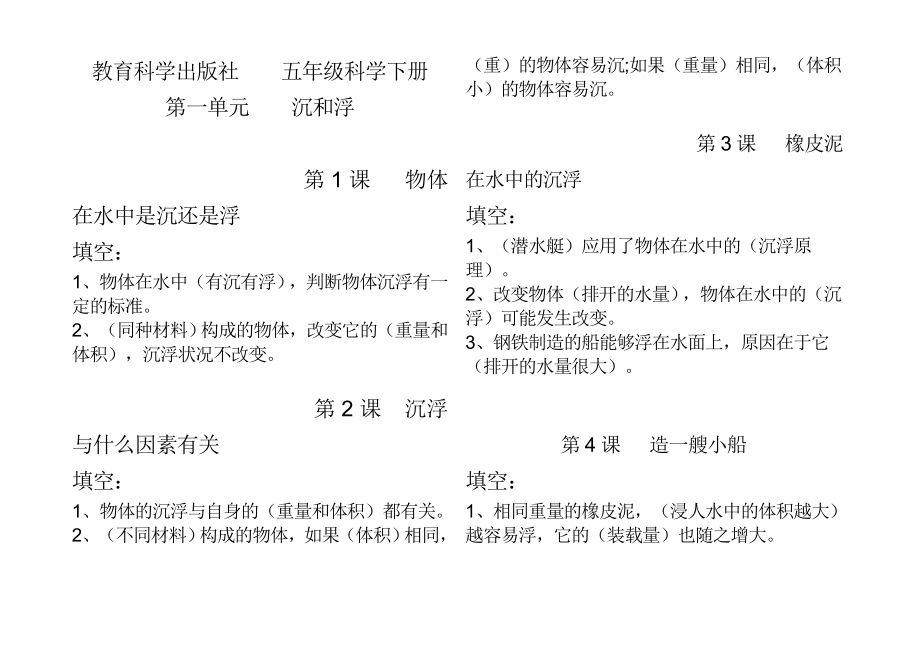 五年级下册科学作业题_第1页