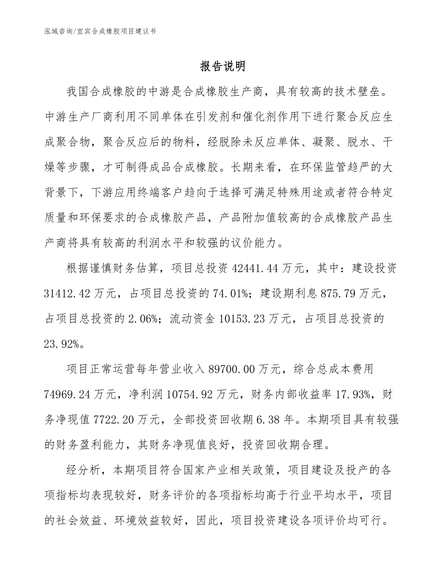 宜宾合成橡胶项目建议书（参考模板）_第1页