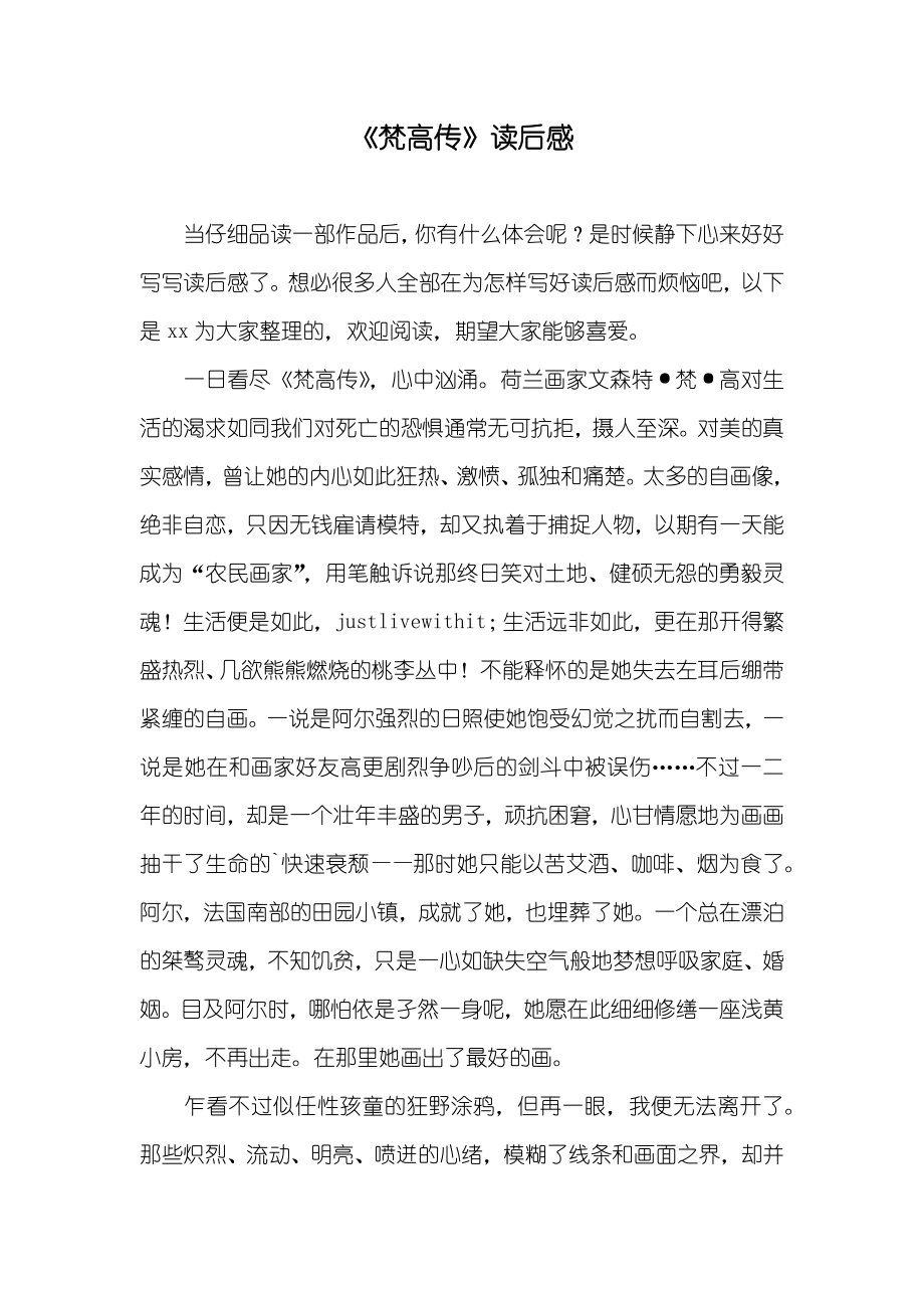 《梵高传》读后感_第1页