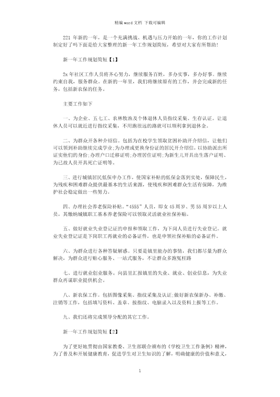 新一年工作规划简短文档_第1页