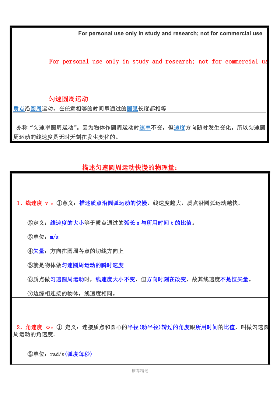 匀速圆周运动公式参考word_第1页