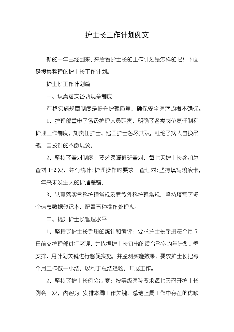 护士长工作计划例文_第1页