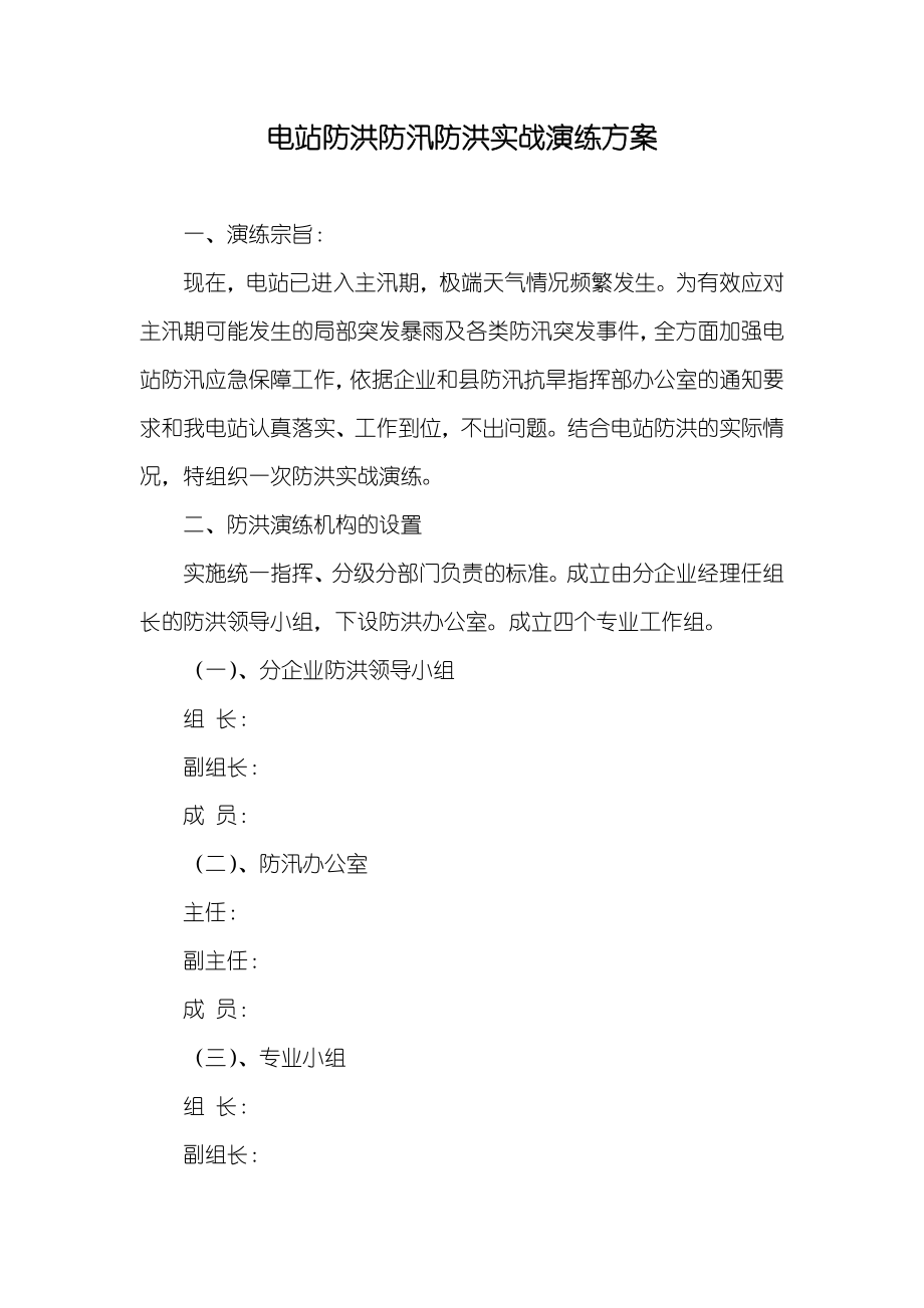 电站防洪防汛防洪实战演练方案_第1页
