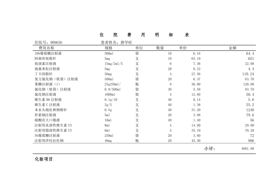 住院费用明细表_第1页