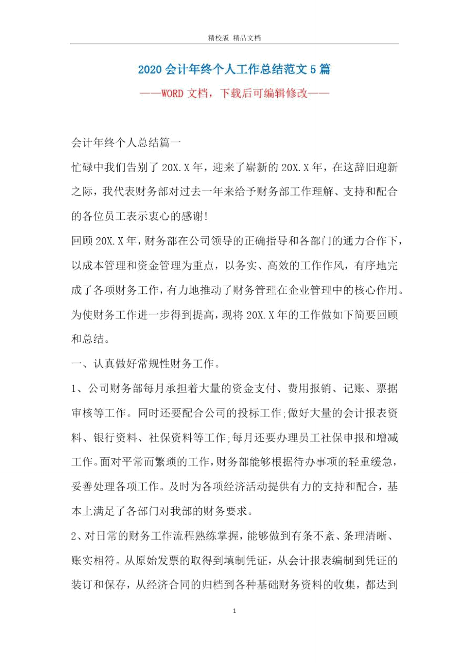 会计年终个人工作总结范文5篇_第1页